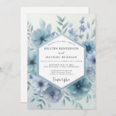 Dusty Blue Bloom Botanical Wedding Kaart (Voorkant / Achterkant)