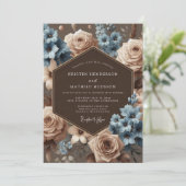 Dusty Blue Bloom Elegance Wedding Kaart (Staand voorkant)