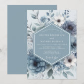 Dusty Blue Bloom Romance Wedding Kaart (Voorkant / Achterkant)