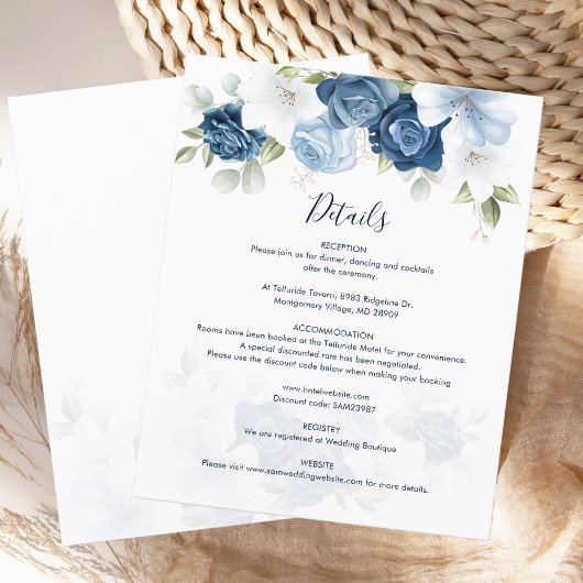 Dusty Blue Bloom Wedding Details Kaart