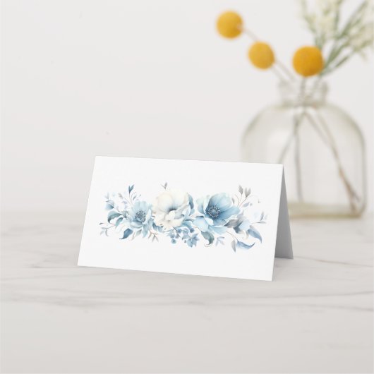 Dusty Blue Bloom Wedding Plaatskaartje (Achterkant)