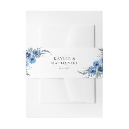 Dusty Blue & Blue Bloemen Uitnodiging Belly Band Uitnodigingen Wikkel