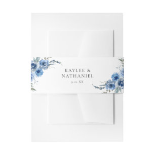 Dusty Blue & Blue Bloemen Uitnodiging Belly Band Uitnodigingen Wikkel