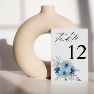 Dusty Blue & Blue Boho Floral Table Number Kaart