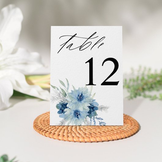 Dusty Blue & Blue Boho Floral Table Number Kaart