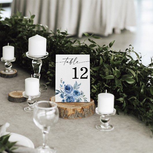 Dusty Blue & Blue Boho Floral Table Number Kaart