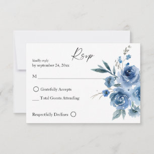 Dusty Blue & Blue Floral 2 geen Maaltijd RSVP-kaar RSVP Kaartje