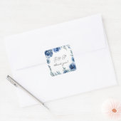 Dusty Blue & Blue Floral Bedankt Monogram 3 Vierkante Sticker (Envelop)