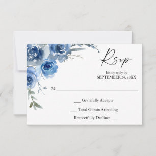 Dusty Blue & Blue Floral geen Maaltijd RSVP-kaart RSVP Kaartje