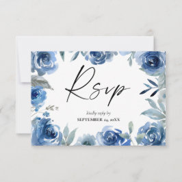 Dusty Blue & Blue Floral met Maaltijd RSVP-kaart RSVP Kaartje