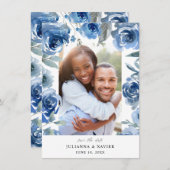 Dusty Blue & Blue Floral Save the Date Photo (Voorkant / Achterkant)