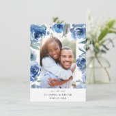 Dusty Blue & Blue Floral Save the Date Photo (Staand voorkant)