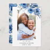 Dusty Blue & Blue Floral Save the Date Photo 2B (Voorkant / Achterkant)
