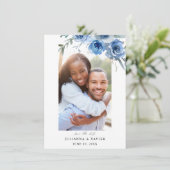 Dusty Blue & Blue Floral Save the Date Photo 2B (Staand voorkant)