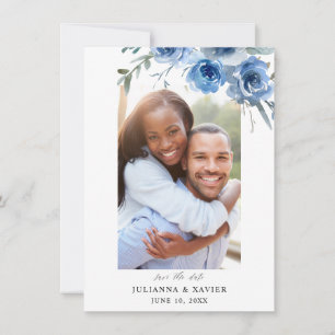 Dusty Blue & Blue Floral Save the Date Photo 2B