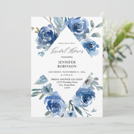 Dusty Blue & Blue Floral Vrijgezellenfeest Kaart (Staand voorkant)