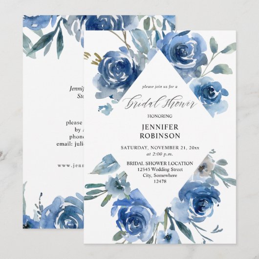 Dusty Blue & Blue Floral Vrijgezellenfeest Kaart (Voorkant / Achterkant)