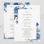 Dusty Blue & Blue Floral Wedding Ceremony Program Kaart (Voorkant / Achterkant)