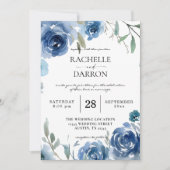 Dusty Blue & Blue Floral Wedding Kaart (Voorkant)