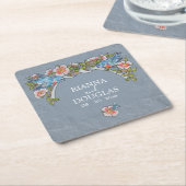 Dusty Blue Bluebird Floral Rustic Wedding Kartonnen Onderzetters (Schuin)