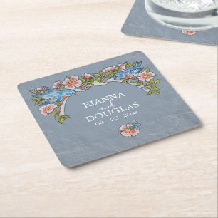 Dusty Blue Bluebird Floral Rustic Wedding Kartonnen Onderzetters