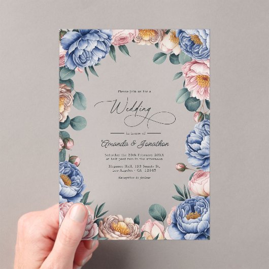 Dusty Blue, Blush, and Warm Taupe Floral Wedding Acryl Uitnodigingen (Insitu (Draagbaar))