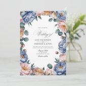 Dusty Blue, Blush, and Warm Taupe Floral Wedding Kaart (Staand voorkant)