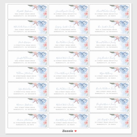 Dusty Blue Blush Beach Bruiloft Adresetiketten Sticker (Vel)