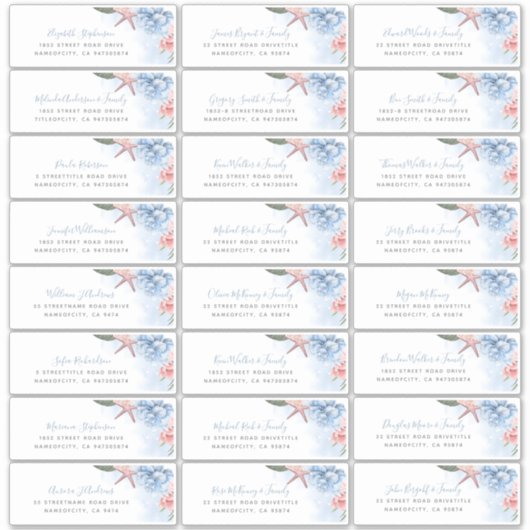 Dusty Blue Blush Beach Bruiloft Adresetiketten Sticker (Voorkant)