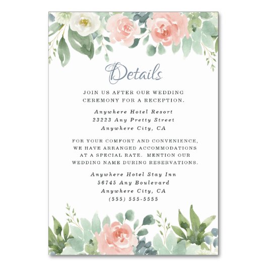 Dusty Blue Blush Bloemen Bruiloft Behuizing Kaarte Kaart (Voorkant)