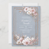 Dusty Blue & Blush Bloemen Trouwen Kaart (Voorkant)