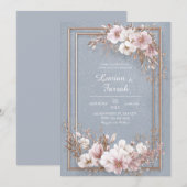 Dusty Blue & Blush Bloemen Trouwen Kaart (Voorkant / Achterkant)