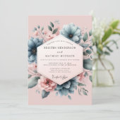Dusty Blue Blush Blossom Wedding Kaart (Staand voorkant)