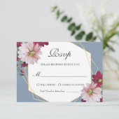 Dusty Blue Blush Bourgondië Bloemen Goud Bruiloft RSVP Kaartje (Staand voorkant)