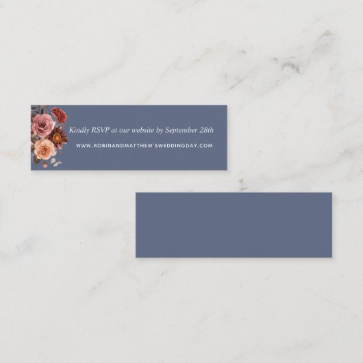 Dusty Blue, Blush en Bourgogne Bloemen Website Rsv Mini Visitekaartje (Voorkant / Achterkant)