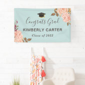 Dusty Blue Blush Floral Afstuderen Graduparty Spandoek (Insitu)