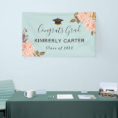 Dusty Blue Blush Floral Afstuderen Graduparty Spandoek (Beurs)