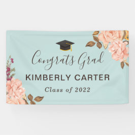 Dusty Blue Blush Floral Afstuderen Graduparty Spandoek