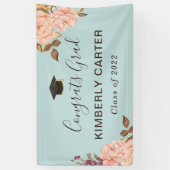 Dusty Blue Blush Floral Afstuderen Graduparty Spandoek (Verticaal)