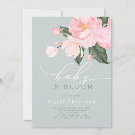 Dusty Blue Blush Floral Girl Baby in Bloom Shower Kaart