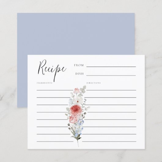 Dusty Blue Blush Floral Recipe Kaart (Voorkant / Achterkant)