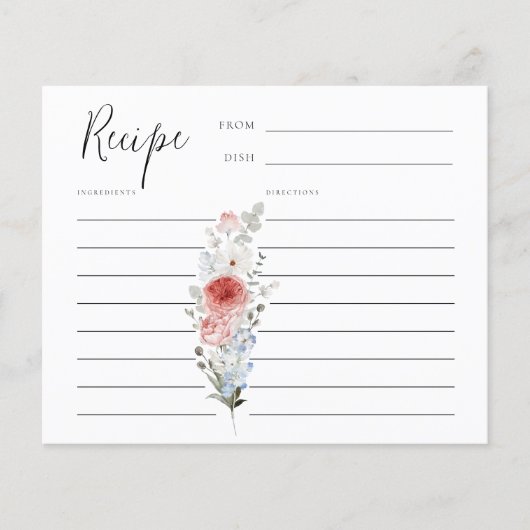 Dusty Blue Blush Floral Recipe Kaart (Voorkant)