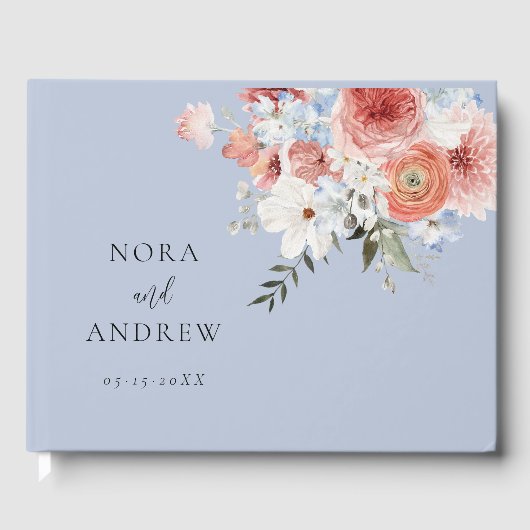 Dusty Blue Blush Floral Wedding Gastenboek (Voorkant)