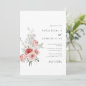 Dusty Blue Blush Floral Wedding Kaart (Staand voorkant)