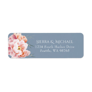 Dusty Blue Blush Floral Wedding Return-adres Etiket