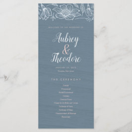 Dusty Blue & Blush Flowers Trouwprogramma - Donker Programmakaart