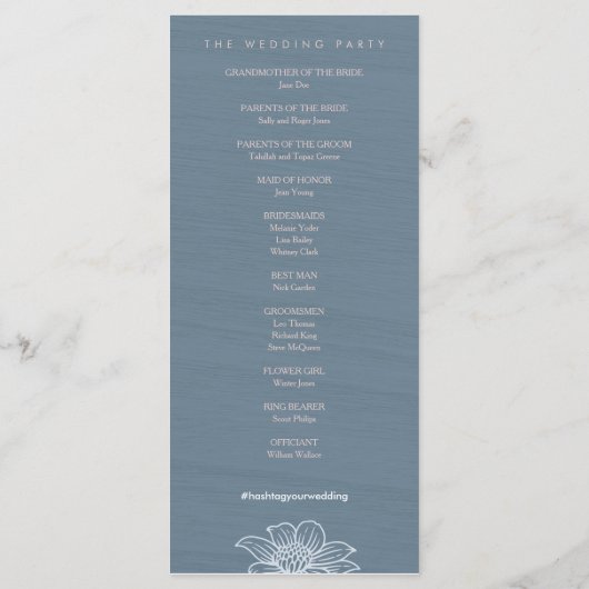 Dusty Blue & Blush Flowers Trouwprogramma - Donker Programmakaart (Achterkant)