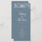Dusty Blue & Blush Flowers Trouwprogramma - Donker Programmakaart (Voorkant / Achterkant)