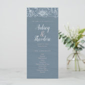 Dusty Blue & Blush Flowers Trouwprogramma - Donker Programmakaart (Staand voorkant)