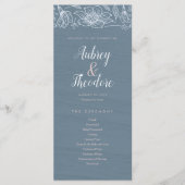 Dusty Blue & Blush Flowers Trouwprogramma - Donker Programmakaart (Voorkant)